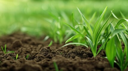 A small green plant is growing in the dirt
