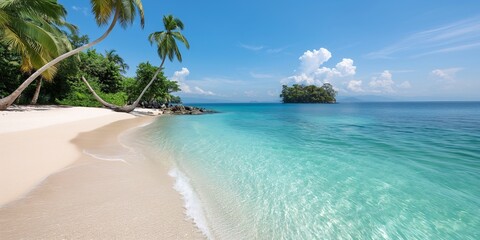 Fototapeta premium Amazing turquoise beach with palm trees and lots of beach sand