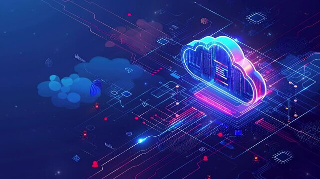 Cloud Computing Backup Cyber Security Fingerprint Identity Encryption Technology. Cloud computing concept. Abstract cloud connection technology background. Cloud storage for downloading an isometric.