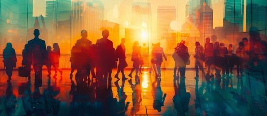 Synergy in the Urban Jungle: Abstract Double Exposure of Business Conference and City Skyline, Symbolizing Teamwork and Success