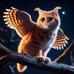 Cat-Owl: A nocturnal predator with the body of a orange cat, coupled with the large, expressive eyes and wings of an owl. Perch on the branch