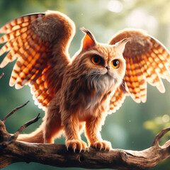 Cat-Owl: A nocturnal predator with the body of a orange cat, coupled with the large, expressive eyes and wings of an owl. Perch on the branch