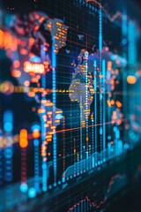 Global Economy and Finance Concept with Stock Market Finance Chart and Investment Data Overlay on World Map