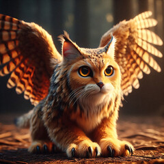 Cat-Owl: A nocturnal predator with the body of a orange cat, coupled with the large, expressive eyes and wings of an owl. Perch on the ground