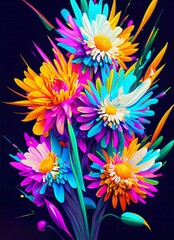Fototapeta premium exploding flowers acrylic paint maximalism colors . Generater by AI . High quality image