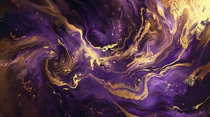 Obraz premium Cosmic Abstraction, abstract cosmic scene with swirling waves of metallic gold and purple color