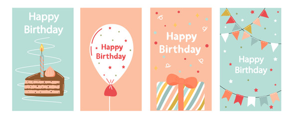 Set of vector birthday cards. Vector illustration.