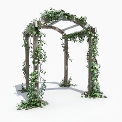 3D Render of a low poly garden archway with vines, on isolated white background, Generative AI