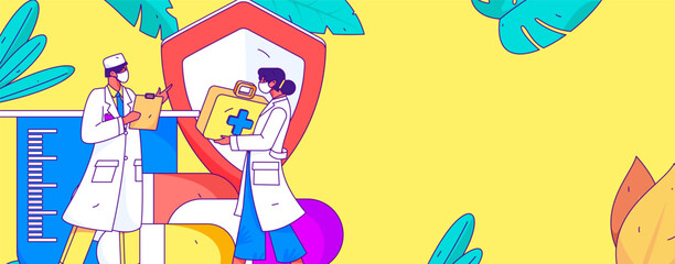 Medical characters fighting the epidemic flat vector concept operation hand drawn illustration
