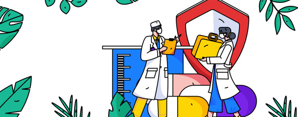 Medical characters fighting the epidemic flat vector concept operation hand drawn illustration
