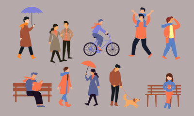 Fototapeta premium Illustration set of autumn people activity