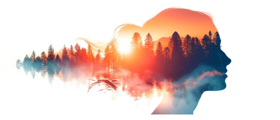 Obraz premium person in the fire close up, vibrant colors, Double exposure silhouette with leadership team