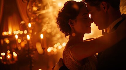 Cinematic Embrace Couple Sharing Tender Moment in Candlelit Ambiance