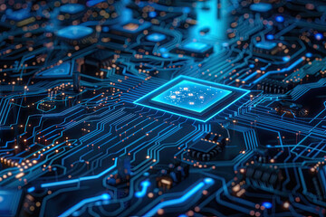 Abstract digital blue circuit backdrop. Technology chip