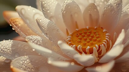 Fototapeta premium Radiant Lotus Flower with Delicate Petals and Water Droplets in Tranquil Pond Setting