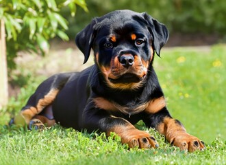 Obraz premium puppy Rottweiler dog in garden. High quality photo