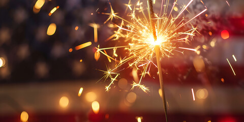 Sparkler with American Flag Background | Fourth of July Celebration Sparkler
