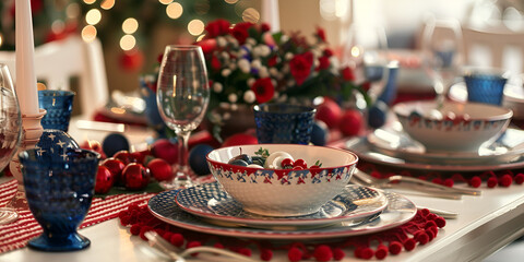 Festive Table Setting for Christmas Dinner | Holiday Meal with Decorative Tableware