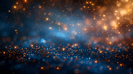 Bright blue sparkling glitter bokeh background,
Gradient starry night decorative background


