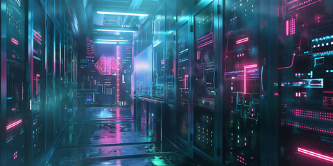  Futuristic Data Center with Neon Lights | Modern Server Room Technology