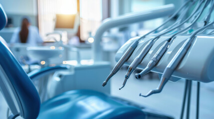 A dentist using advanced dental equipment to treat a patient in a bright, modern dental clinic