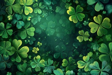 Enchanted green clover background with vibrant leaves and mystical glow perfect for st. Patrick's day celebration and ecofriendly holiday botanical wallpaper