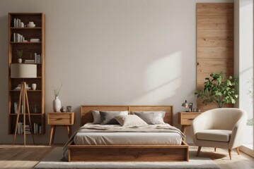 Fototapeta premium Abstract wallpaper background bedroom bed chair bookcase