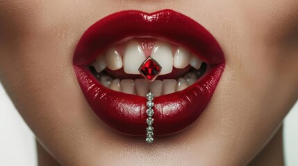 Obraz premium A detailed image of a tongue piercing with a stylish stud, isolated on a white background, highlighting personal expression and body art