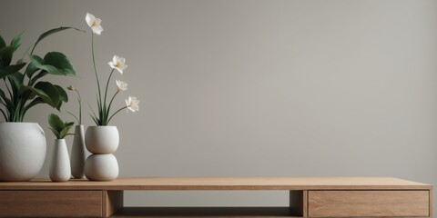Abstract wallpaper background plant vase wooden table