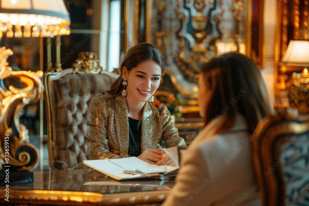 Wall mural professional businesswoman working with her team in a beautifully appointed office, emphasizing busi