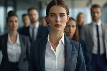Fototapeta premium Professional businesswoman working with her team in a beautifully appointed office, emphasizing business collaboration.
