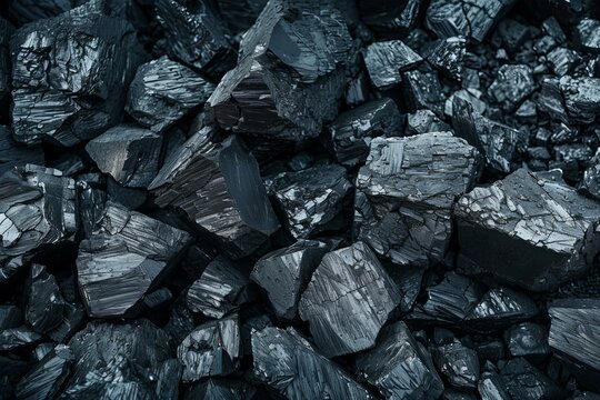Close up of dark anthracite coal texture. A shiny. Lustrous. And metallic mineral energy resource with a rough. Dense. And combustible surface. Extracted from the carboniferous sedimentary rock