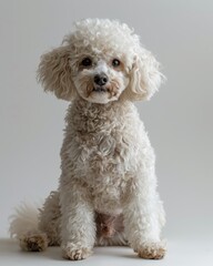 a Poodle with its curly, white coat