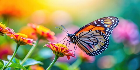 Fototapeta premium Beautiful butterfly perched delicately on a colorful flower , nature, insect, beauty, vibrant, pollination, garden, wildlife