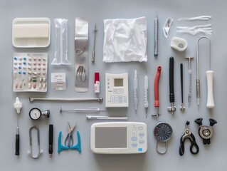 flatlay of doctor equipement for operation - ai