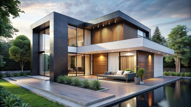 Modern small villa with sleek design and minimalistic decor, home, architecture, house, residential, exterior, contemporary
