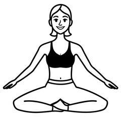 woman doing yoga and fitness exercise  vector illustration line art