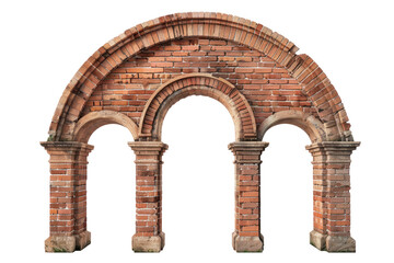 Antique brick archway isolated on white.	