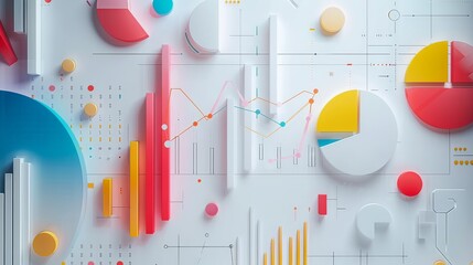 Abstract 3D Render of Economic and Financial Graphs with Colorful Charts and Data Visualization Elements