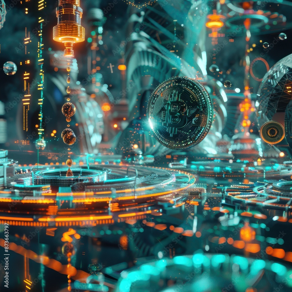 Poster conceptual art of digital currency trends with futuristic elements, [digital currency trends], [futu