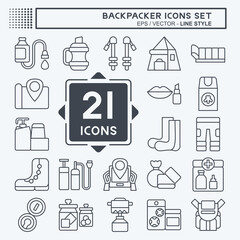 Icon Set Backpacker. related to Holiday symbol. line style. simple design editable. simple illustration