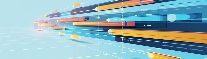 Abstract data visualization with colorful lines and geometric shapes against a light blue background, representing high-speed digital information.