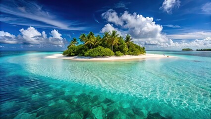 Fototapeta premium Idyllic tropical island in the Maldives with crystal-clear turquoise waters and white sandy beaches