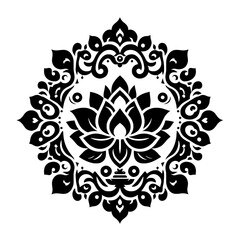 Bodhi flower in decorative emblem ornament, Victorian, art deco, art nouveau, boho, bohemian,  folk, flourish