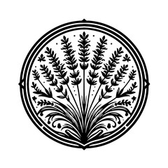 Lavender flower in decorative emblem ornament, Victorian, art deco, art nouveau, boho, bohemian,  folk, flourish