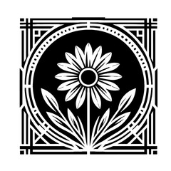 Obraz premium daisy flower in decorative emblem ornament, Victorian, art deco, art nouveau, boho, bohemian, folk, flourish
