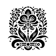 Orchids flower in decorative emblem ornament, Victorian, art deco, art nouveau, boho, bohemian,  folk, flourish