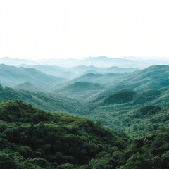 Naklejka premium Tranquil Mountain Peak Vista with Clear Sky and Lush Vegetation, Isolated on White Background for Copy Space