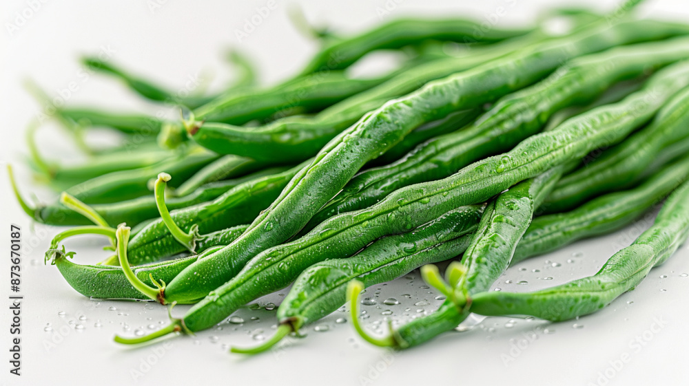 Wall mural green beans on white background,fresh green beaan vector illustrations,grren beans stock photo
