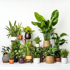 Fototapeta premium Potted Green Indoor Plants Isolated on White Background.